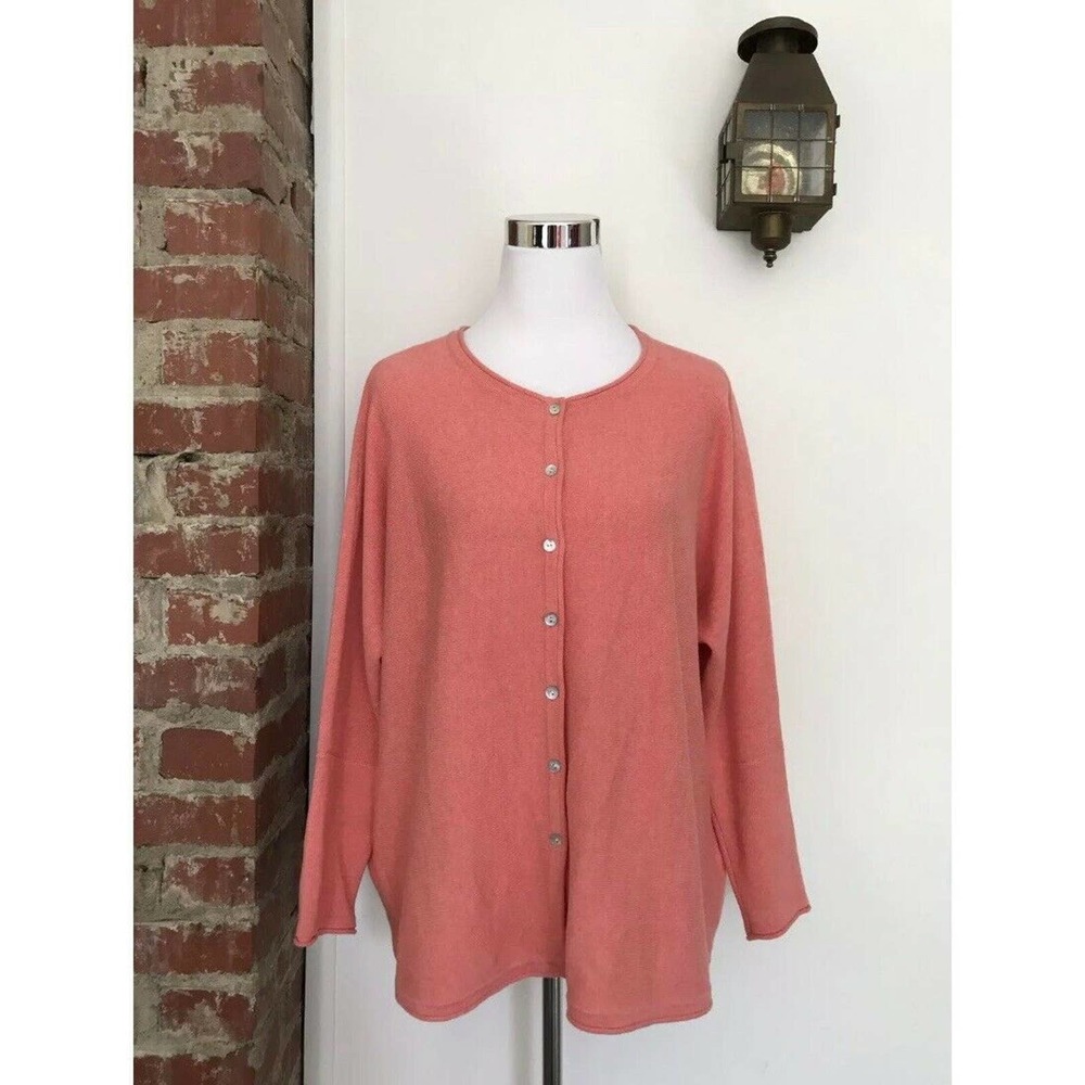Pure J. Jill Oversized Cardigan Sweater Coral Orange Button Front Boxy Size XS